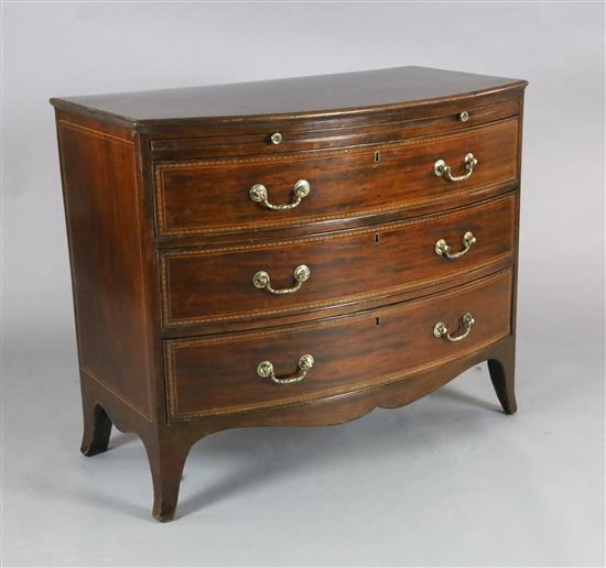 A George III mahogany bowfront chest, W.3ft 5in. D.1ft 10in. H.2ft 11in.